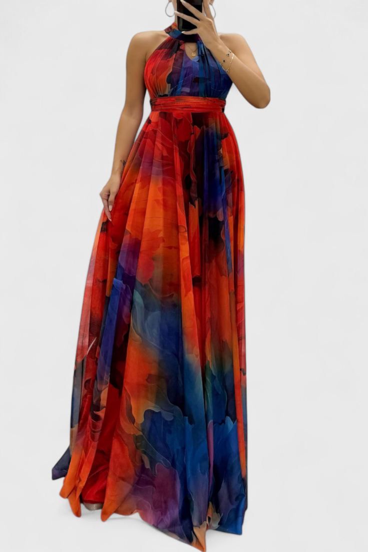 Caprice | Vestido Maxi de Gasa Floral Halter