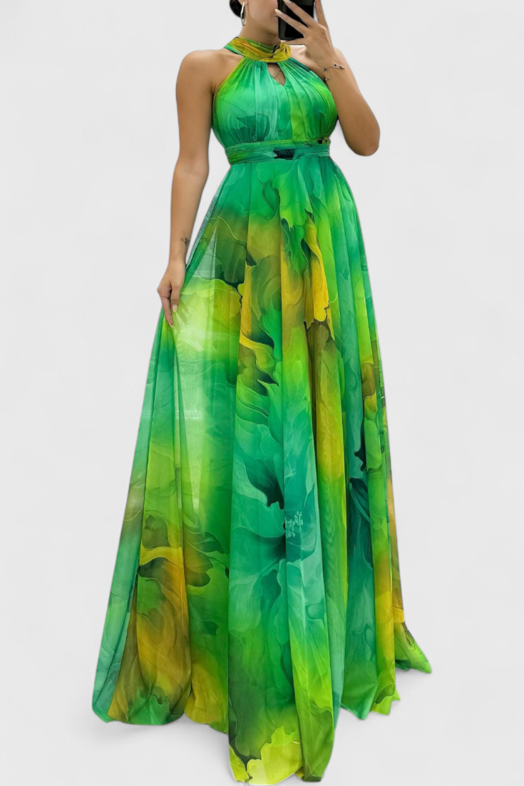 Caprice | Vestido Maxi de Gasa Floral Halter
